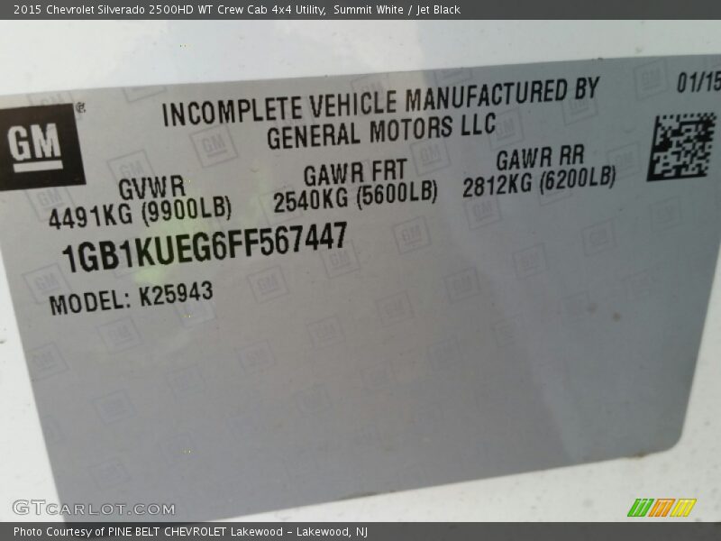 Summit White / Jet Black 2015 Chevrolet Silverado 2500HD WT Crew Cab 4x4 Utility