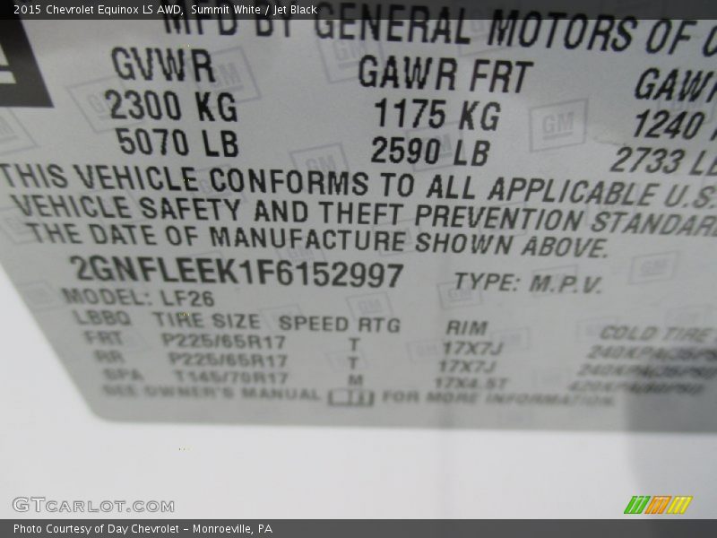 Summit White / Jet Black 2015 Chevrolet Equinox LS AWD