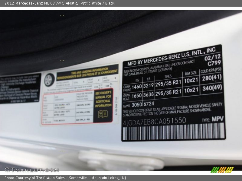 Arctic White / Black 2012 Mercedes-Benz ML 63 AMG 4Matic