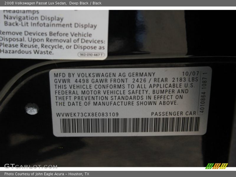 Deep Black / Black 2008 Volkswagen Passat Lux Sedan