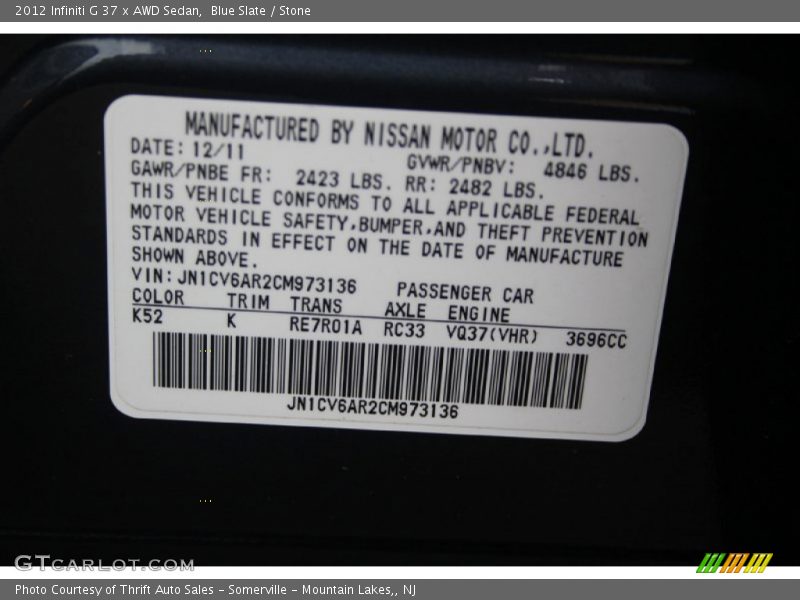 Blue Slate / Stone 2012 Infiniti G 37 x AWD Sedan