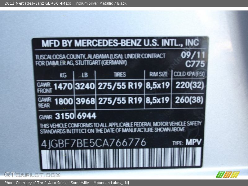 Iridium Silver Metallic / Black 2012 Mercedes-Benz GL 450 4Matic