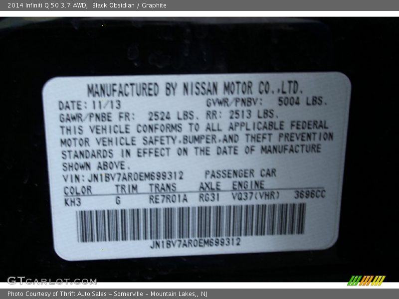 Black Obsidian / Graphite 2014 Infiniti Q 50 3.7 AWD