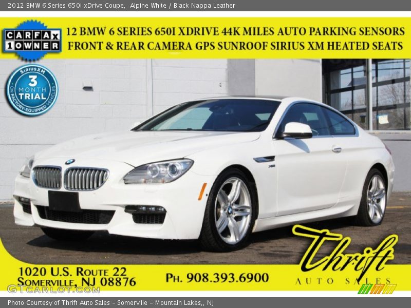 Alpine White / Black Nappa Leather 2012 BMW 6 Series 650i xDrive Coupe