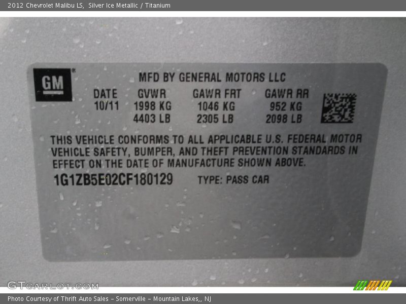 Silver Ice Metallic / Titanium 2012 Chevrolet Malibu LS