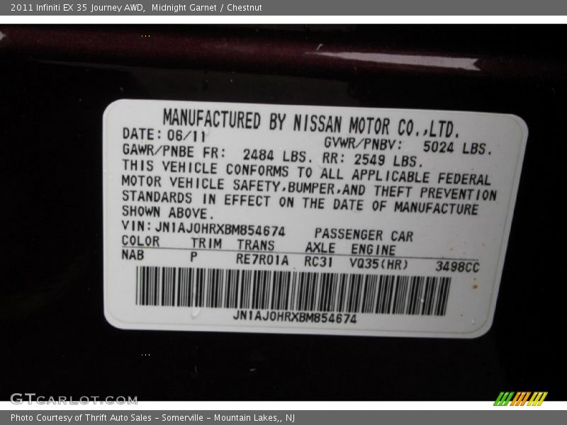 Midnight Garnet / Chestnut 2011 Infiniti EX 35 Journey AWD