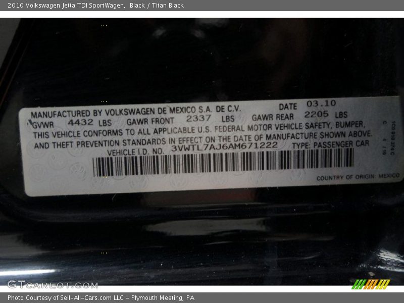 Black / Titan Black 2010 Volkswagen Jetta TDI SportWagen