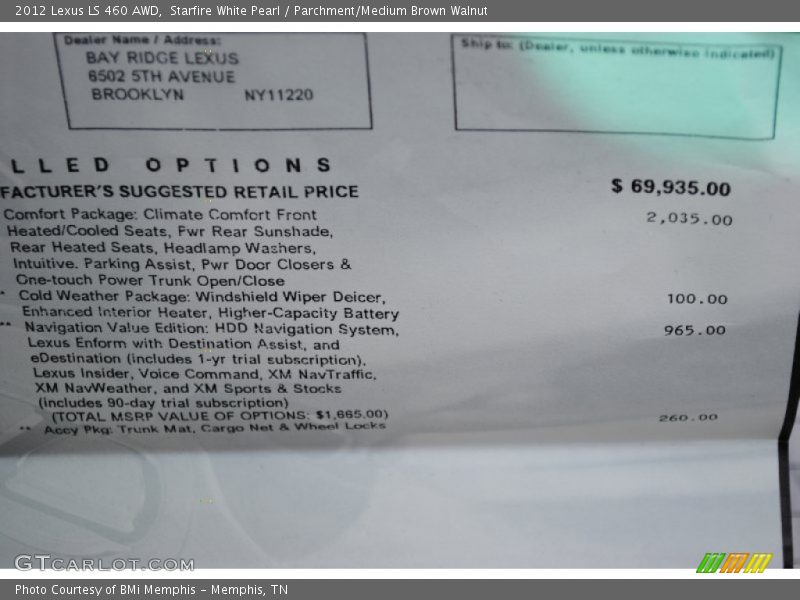 Starfire White Pearl / Parchment/Medium Brown Walnut 2012 Lexus LS 460 AWD