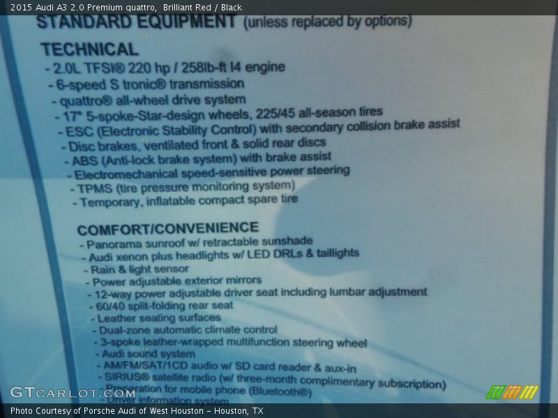 Brilliant Red / Black 2015 Audi A3 2.0 Premium quattro