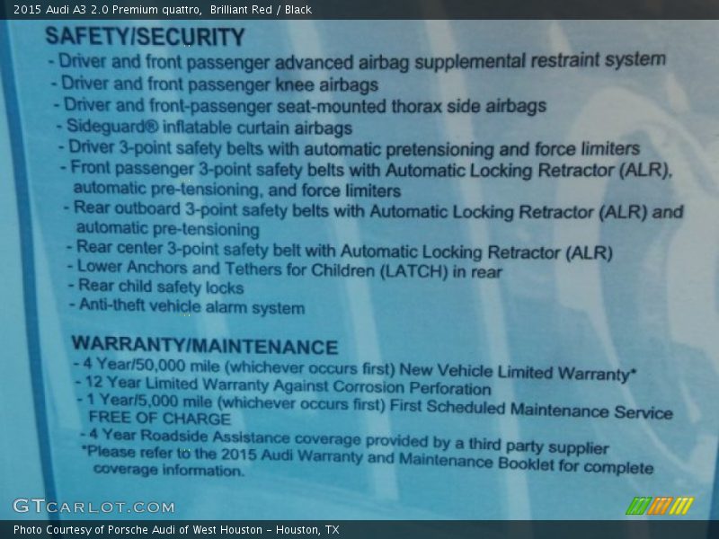 Brilliant Red / Black 2015 Audi A3 2.0 Premium quattro