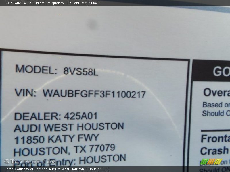 Brilliant Red / Black 2015 Audi A3 2.0 Premium quattro
