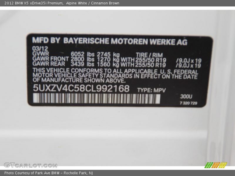 Alpine White / Cinnamon Brown 2012 BMW X5 xDrive35i Premium