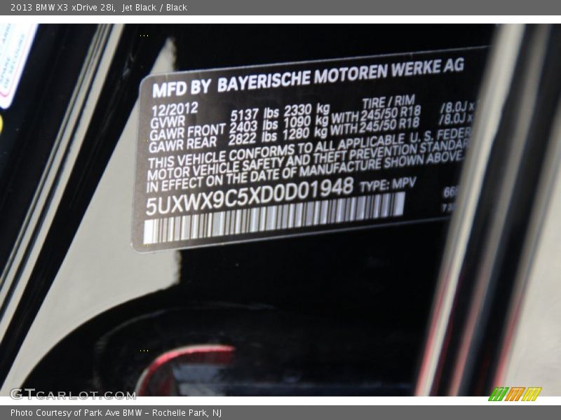 Jet Black / Black 2013 BMW X3 xDrive 28i