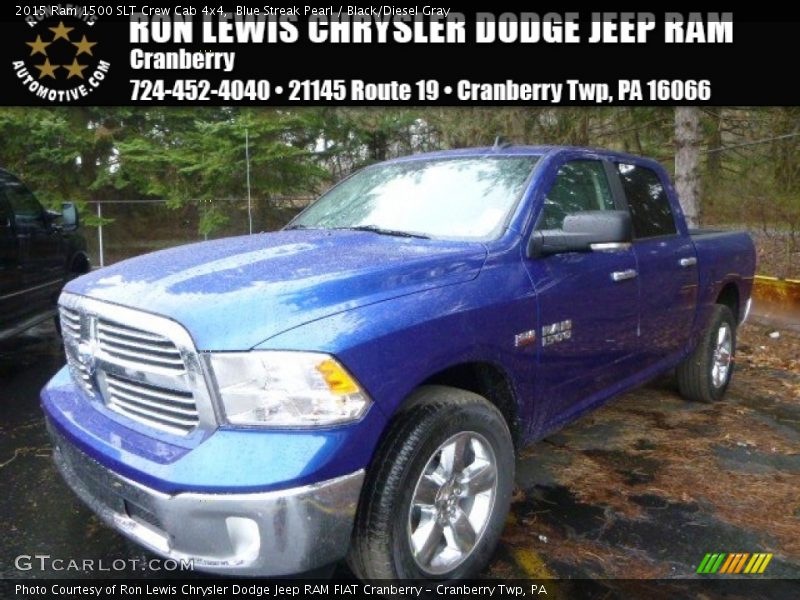 Blue Streak Pearl / Black/Diesel Gray 2015 Ram 1500 SLT Crew Cab 4x4