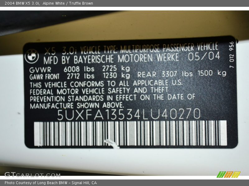 Alpine White / Truffle Brown 2004 BMW X5 3.0i
