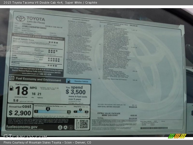 Super White / Graphite 2015 Toyota Tacoma V6 Double Cab 4x4