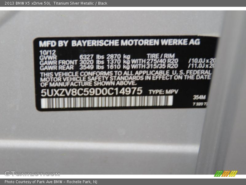 Titanium Silver Metallic / Black 2013 BMW X5 xDrive 50i