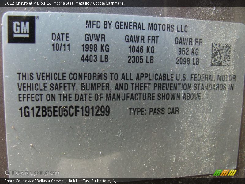 Mocha Steel Metallic / Cocoa/Cashmere 2012 Chevrolet Malibu LS
