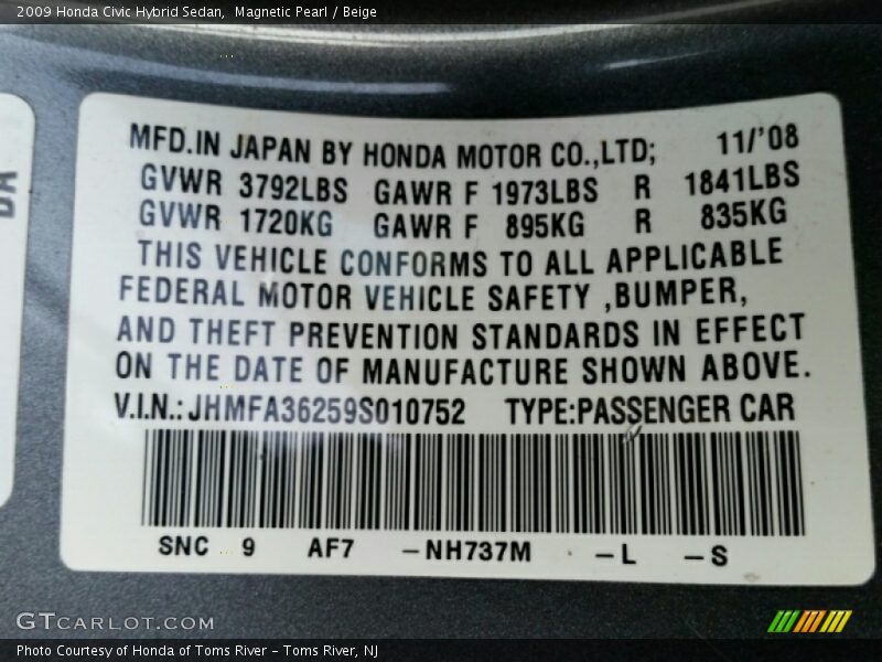 Magnetic Pearl / Beige 2009 Honda Civic Hybrid Sedan