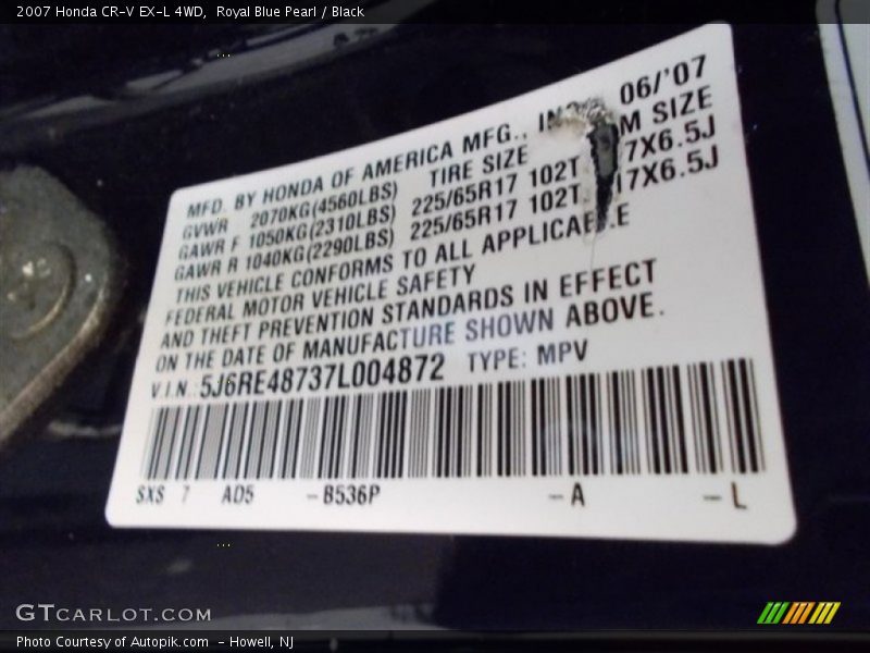 Royal Blue Pearl / Black 2007 Honda CR-V EX-L 4WD