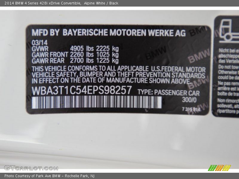 Alpine White / Black 2014 BMW 4 Series 428i xDrive Convertible