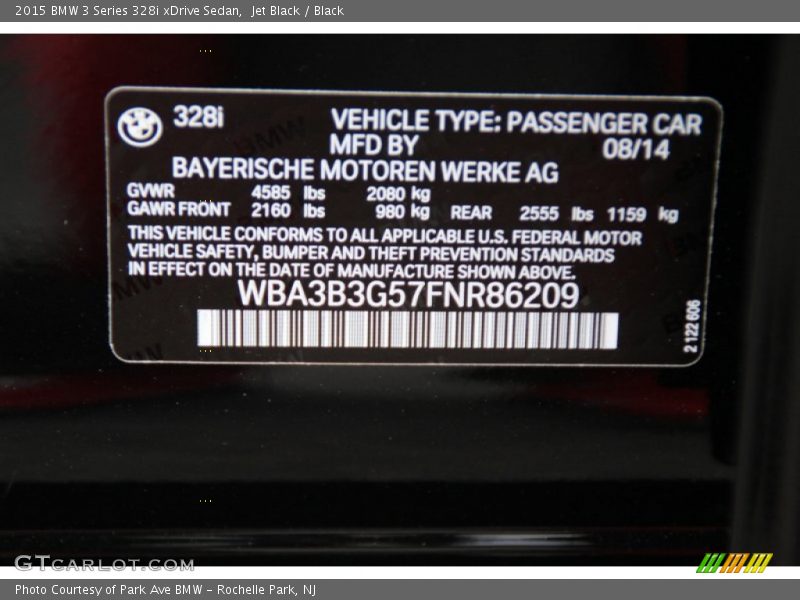 Jet Black / Black 2015 BMW 3 Series 328i xDrive Sedan