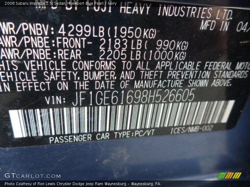 Newport Blue Pearl / Ivory 2008 Subaru Impreza 2.5i Sedan