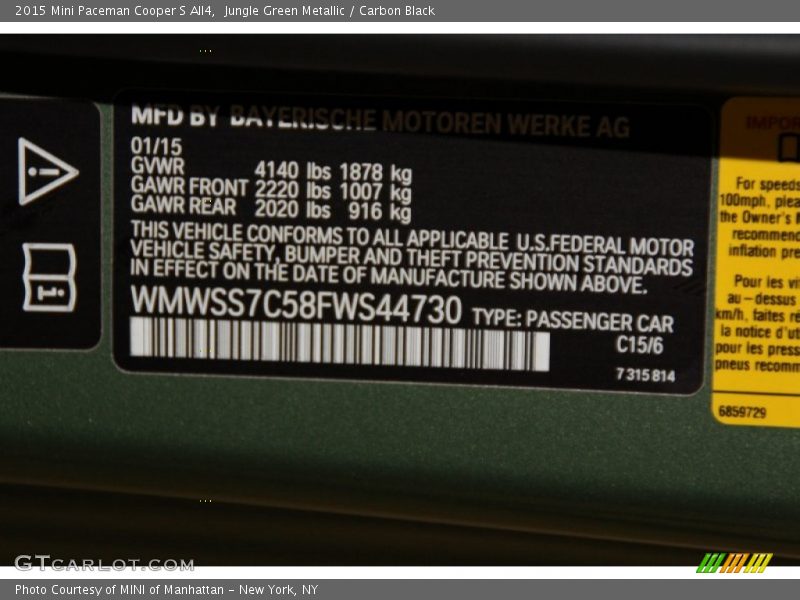 Jungle Green Metallic / Carbon Black 2015 Mini Paceman Cooper S All4