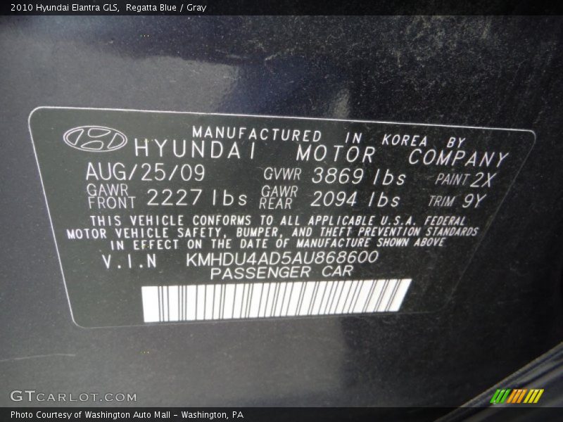 Regatta Blue / Gray 2010 Hyundai Elantra GLS
