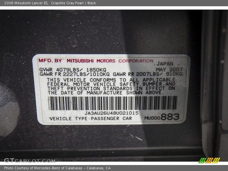 Graphite Gray Pearl / Black 2008 Mitsubishi Lancer ES