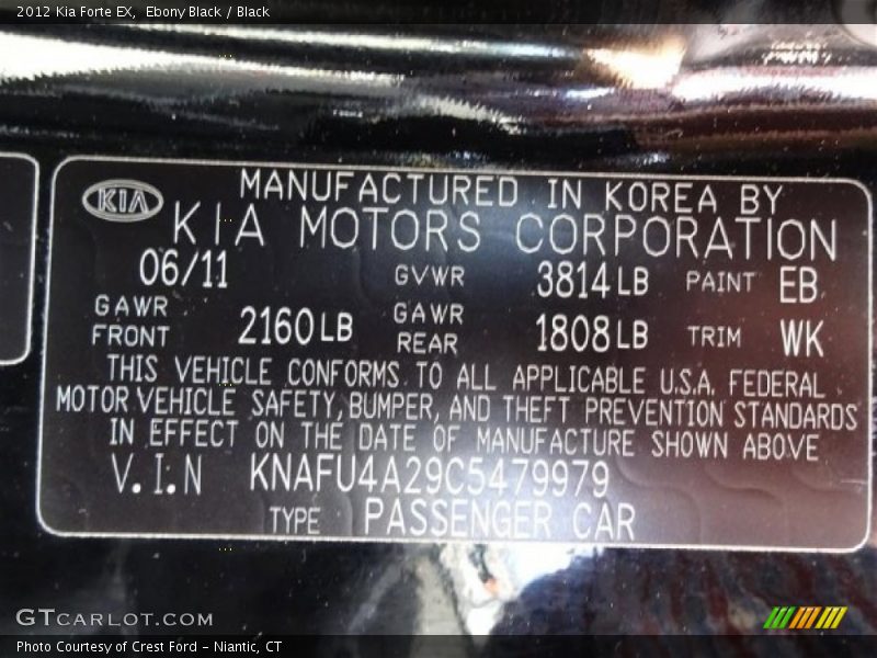 Ebony Black / Black 2012 Kia Forte EX