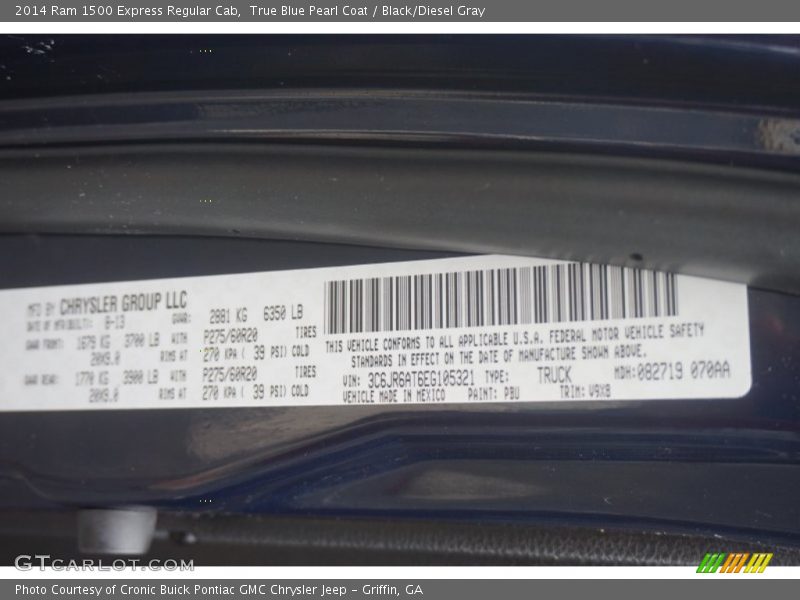 True Blue Pearl Coat / Black/Diesel Gray 2014 Ram 1500 Express Regular Cab