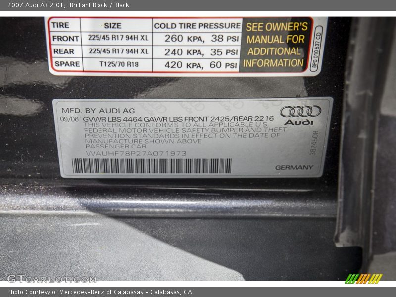 Brilliant Black / Black 2007 Audi A3 2.0T