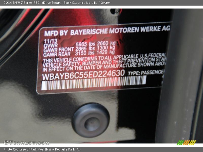 Black Sapphire Metallic / Oyster 2014 BMW 7 Series 750i xDrive Sedan