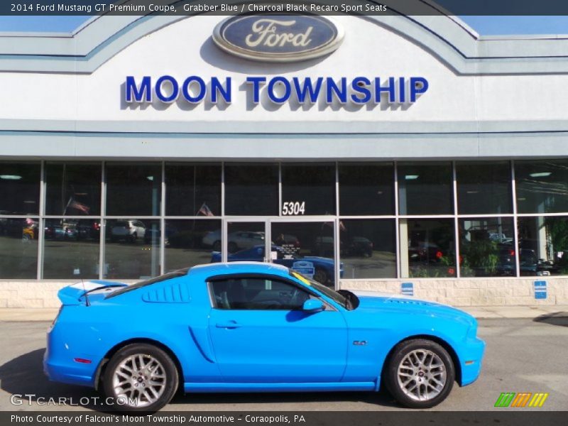 Grabber Blue / Charcoal Black Recaro Sport Seats 2014 Ford Mustang GT Premium Coupe