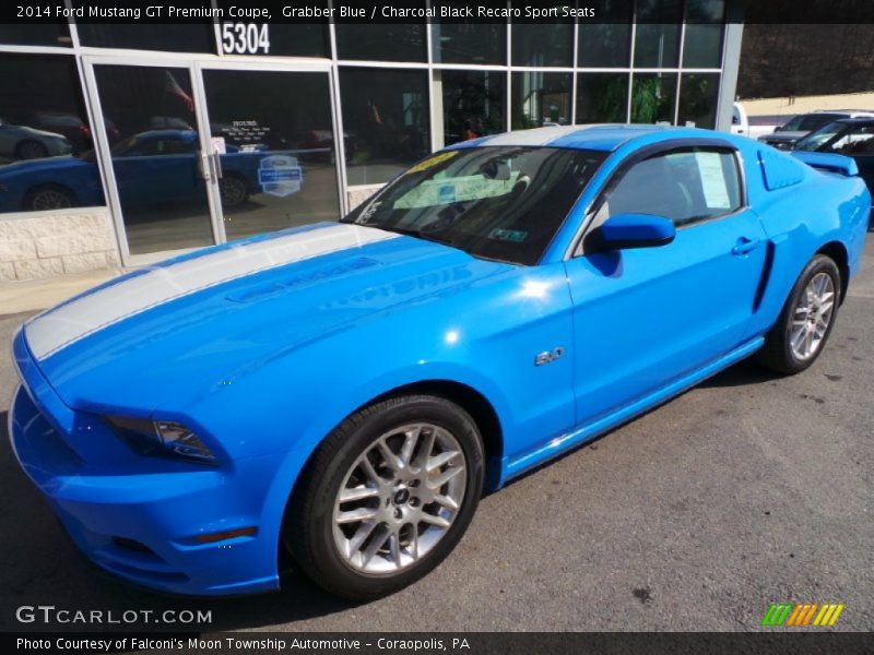 Grabber Blue / Charcoal Black Recaro Sport Seats 2014 Ford Mustang GT Premium Coupe