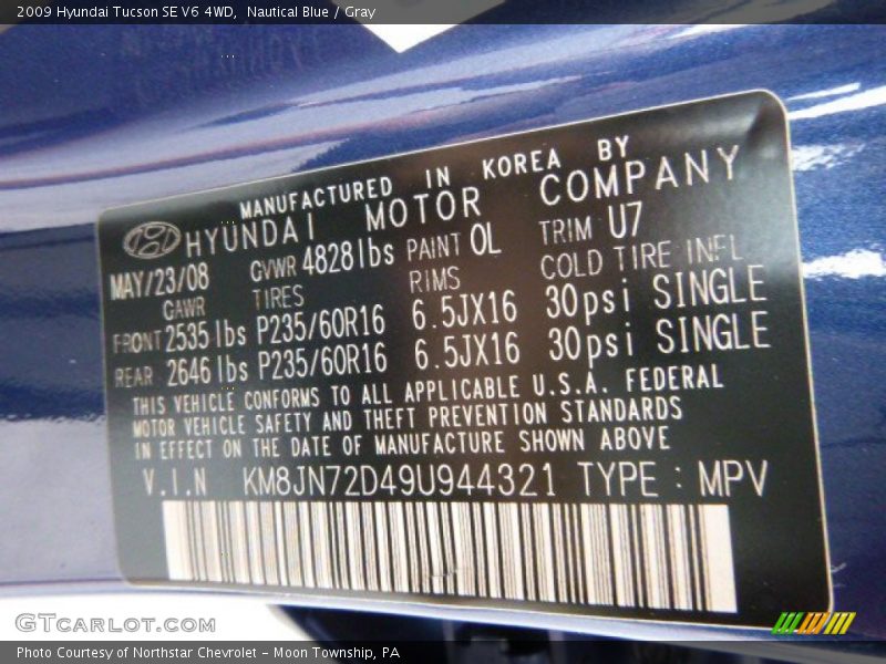 Nautical Blue / Gray 2009 Hyundai Tucson SE V6 4WD