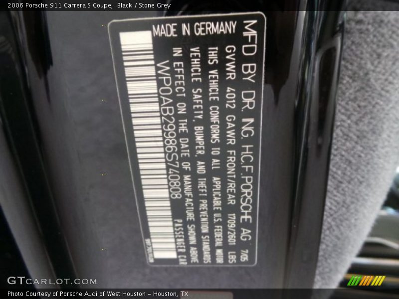 Black / Stone Grey 2006 Porsche 911 Carrera S Coupe