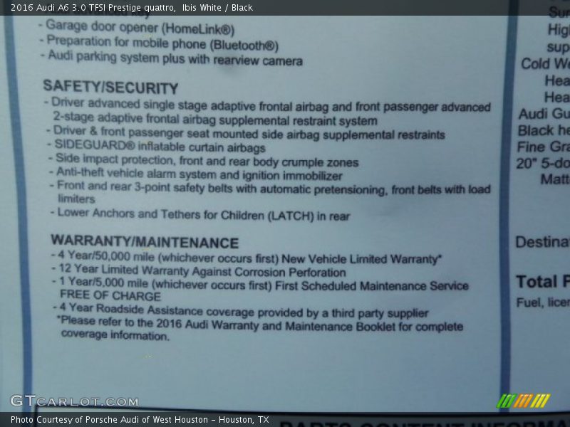 Ibis White / Black 2016 Audi A6 3.0 TFSI Prestige quattro