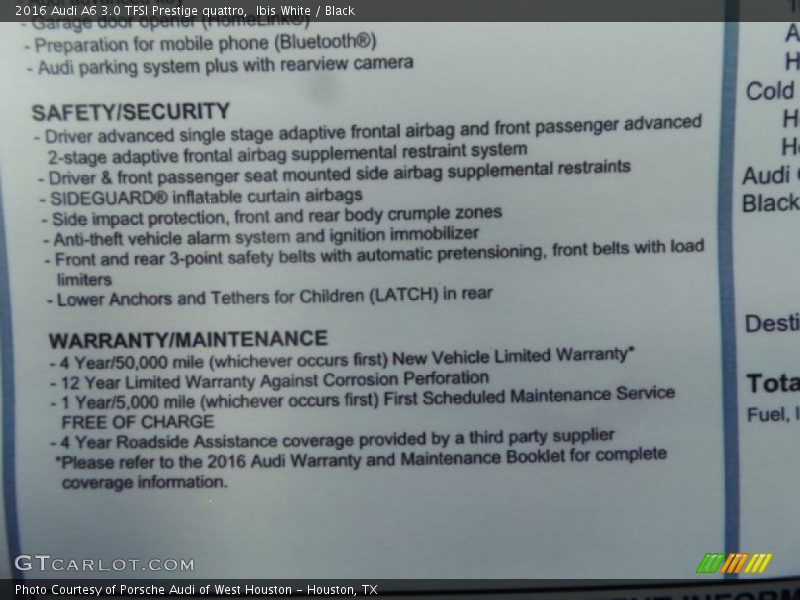 Ibis White / Black 2016 Audi A6 3.0 TFSI Prestige quattro
