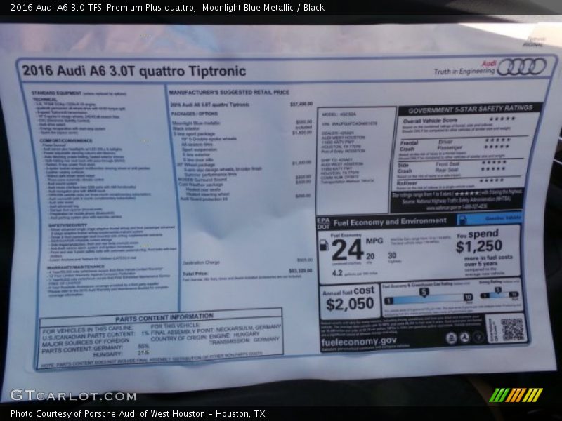  2016 A6 3.0 TFSI Premium Plus quattro Window Sticker