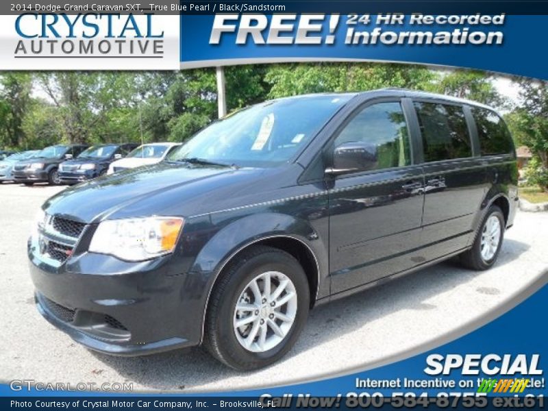 True Blue Pearl / Black/Sandstorm 2014 Dodge Grand Caravan SXT