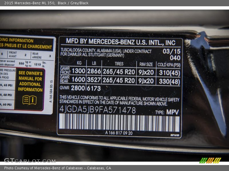 Black / Grey/Black 2015 Mercedes-Benz ML 350