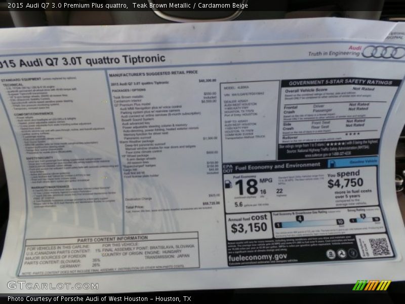 Teak Brown Metallic / Cardamom Beige 2015 Audi Q7 3.0 Premium Plus quattro