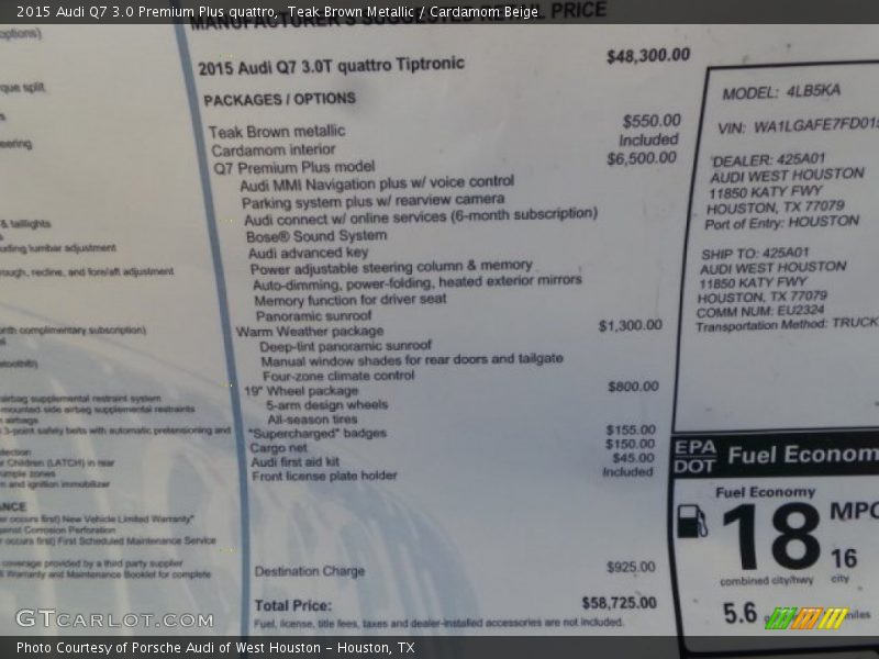 Teak Brown Metallic / Cardamom Beige 2015 Audi Q7 3.0 Premium Plus quattro
