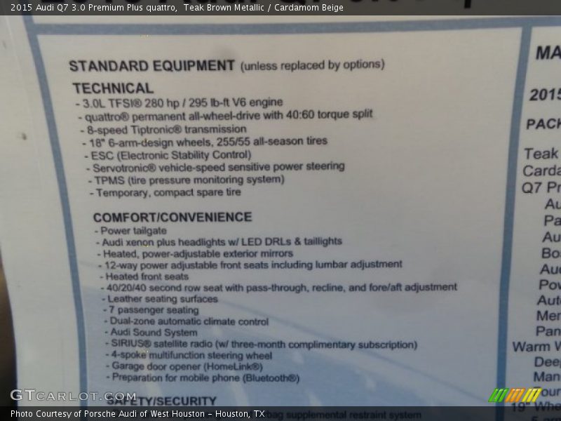 Teak Brown Metallic / Cardamom Beige 2015 Audi Q7 3.0 Premium Plus quattro