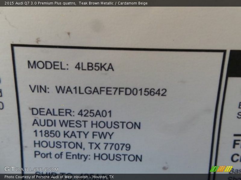 Teak Brown Metallic / Cardamom Beige 2015 Audi Q7 3.0 Premium Plus quattro