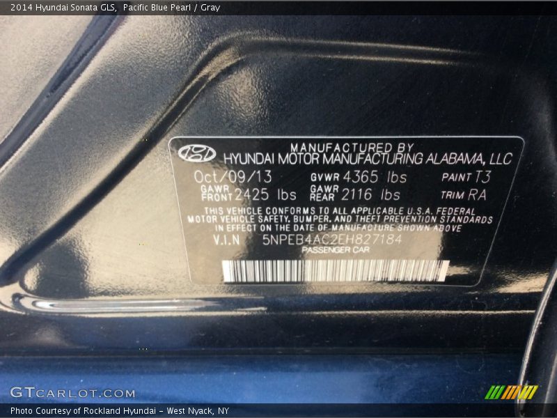 Pacific Blue Pearl / Gray 2014 Hyundai Sonata GLS