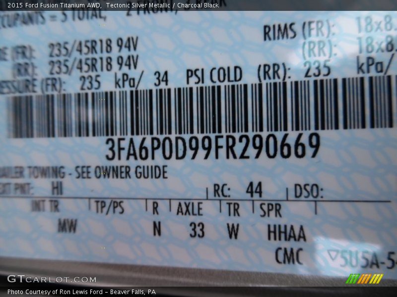 2015 Fusion Titanium AWD Tectonic Silver Metallic Color Code HI