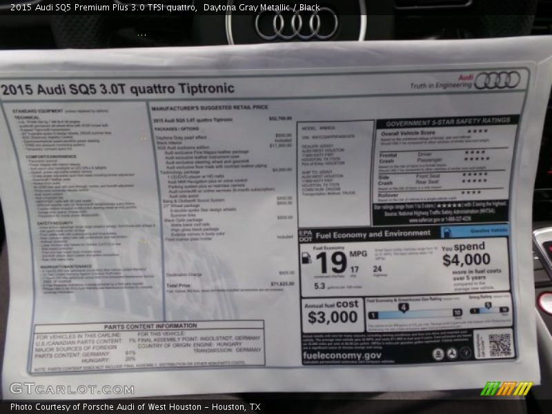 Daytona Gray Metallic / Black 2015 Audi SQ5 Premium Plus 3.0 TFSI quattro